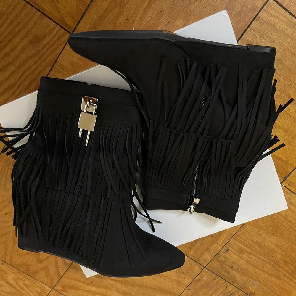 Black Fringe Ankle Boots